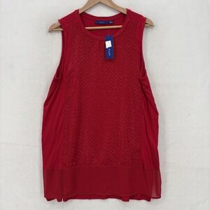 APT 9 Shirt Womens Large Tango Red Sleeveless Tank Tunic Textured Hem Blouse